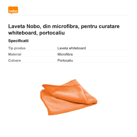 Laveta Nobo, din microfibra, pentru curatare whiteboard, portocaliu [2]