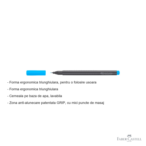 Liner 0.4 mm albastru marin Faber-Castell Grip, forma ergonomica triunghiulara, pentru desen tehnic si scriere de precizie [1]