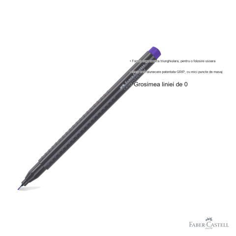 Liner 0.4 mm albastru-violet Faber-Castell Grip, forma ergonomica triunghiulara, cerneala lavabila [2]