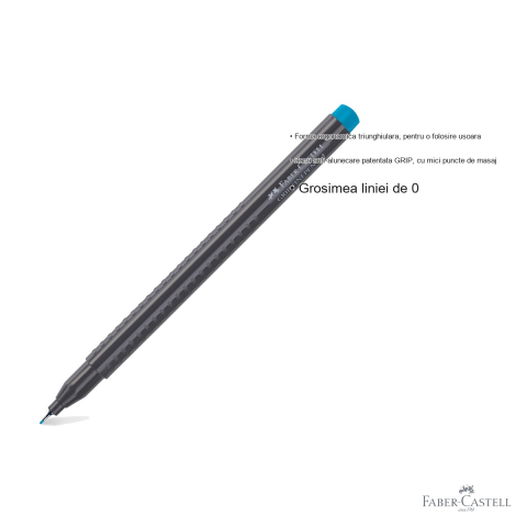 Liner 0.4 mm Faber-Castell Grip, cobalt-turcoaz, forma ergonomica triunghiulara, pentru desen tehnic si scris de precizie [2]