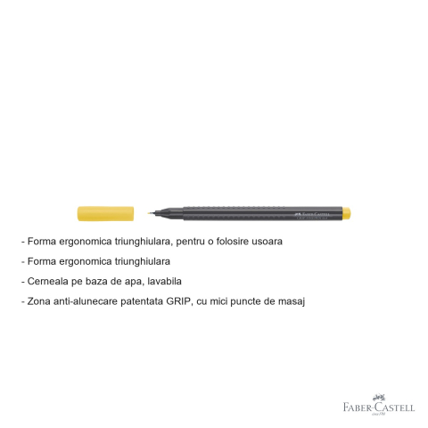 Liner 0.4 mm galben Faber-Castell Grip, forma ergonomica triunghiulara, pentru desen tehnic si scris precis [1]