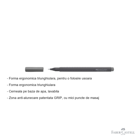 Liner 0.4 mm gri Faber-Castell Grip, forma ergonomica triunghiulara, pentru desen tehnic si scriere precisa [1]