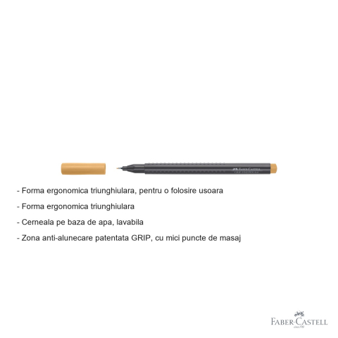 Liner 0.4 mm maro-ocru Faber-Castell Grip, forma ergonomica triunghiulara, pentru desen tehnic si ilustratie [1]