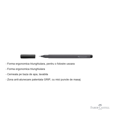 Liner 0.4 mm negru Faber-Castell Grip, forma ergonomica triunghiulara, pentru desen tehnic si scriere precisa [1]