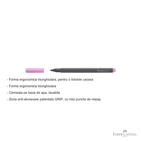 Liner 0.4 mm roz magenta Faber-Castell Grip, cerneala lavabila, pentru desen tehnic si scriere precisa [1]