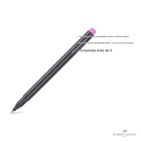 Liner 0.4 mm roz magenta Faber-Castell Grip, cerneala lavabila, pentru desen tehnic si scriere precisa [2]