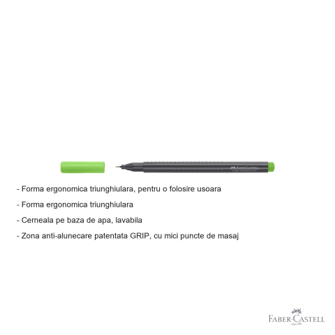 Liner 0.4 mm verde iarba Faber-Castell Grip, forma ergonomica triunghiulara, pentru desen tehnic si scris [1]