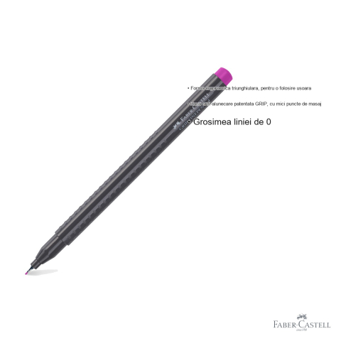 Liner 0.4 mm violet Faber-Castell Grip, forma ergonomica triunghiulara, cerneala lavabila [2]