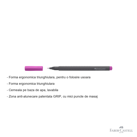 Liner 0.4 mm violet Faber-Castell Grip, forma ergonomica triunghiulara, cerneala lavabila [1]