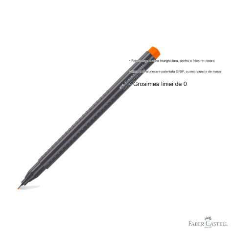 Liner 0.4mm Faber-Castell Grip portocaliu, cerneala lavabila pe baza de apa, pentru desen tehnic si scriere precisa [2]