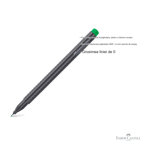 Liner 0.4mm verde Faber-Castell Grip, forma ergonomica triunghiulara, cerneala lavabila [2]