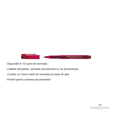 Liner 0.8 mm rosu Faber-Castell Broadpen 1554, varf metalic, cerneala permanenta pentru documente [1]