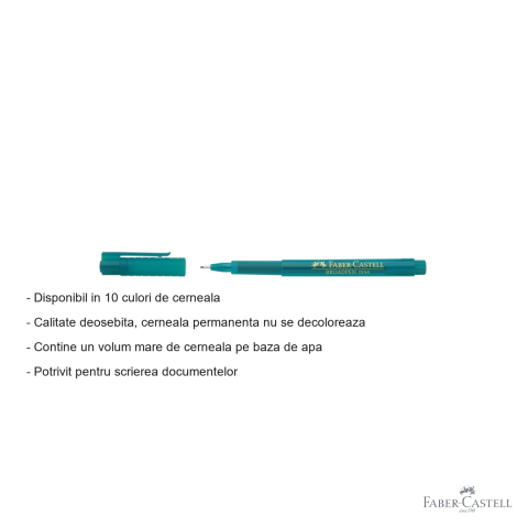 Liner 0.8 mm turcoaz Faber-Castell Broadpen 1554, cerneala permanenta pe baza de apa, pentru documente si desen tehnic [1]