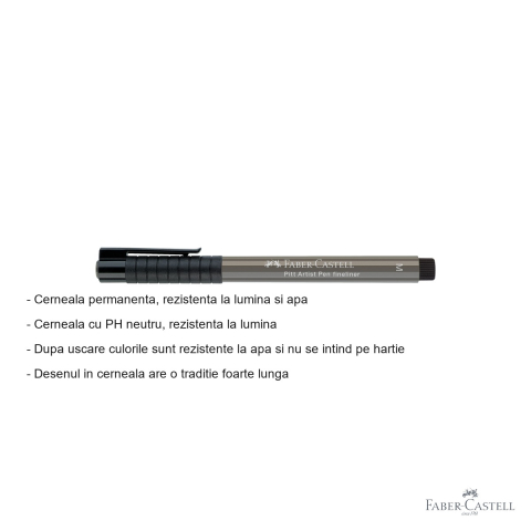 Liner artist Faber-Castell Pitt Artist Pen, varf M 0.7 mm, cerneala permanenta rezistenta la apa, gri cald IV [1]