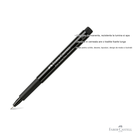 Liner artist pen Faber-Castell Pitt, varf XS 0.1 mm, cerneala neagra permanenta rezistenta la apa, pentru schite si ilustratii [2]