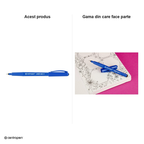 Liner Centropen 4621 F cu varf metalic, 0.3 mm, zona de prindere triunghiulara, negru [6]