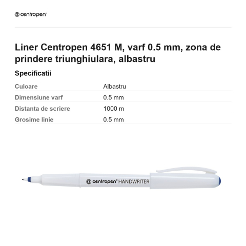 Liner Centropen 4651 M, varf 0.5 mm, zona de prindere triunghiulara, albastru [2]