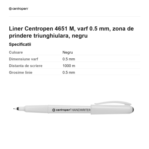 Liner Centropen 4651 M, varf 0.5 mm, zona de prindere triunghiulara, negru [2]