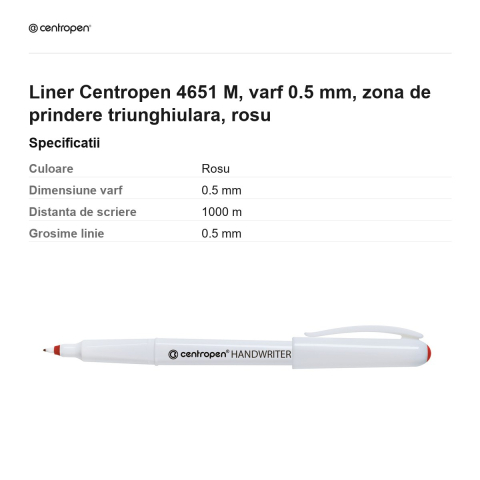 Liner Centropen 4651 M, varf 0.5 mm, zona de prindere triunghiulara, rosu [2]