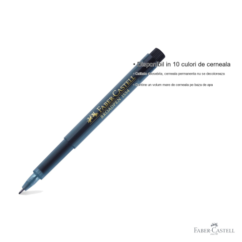 Liner Faber-Castell Broadpen 1554, varf metalic 0.8 mm, cerneala permanenta pe baza de apa, pentru documente [2]