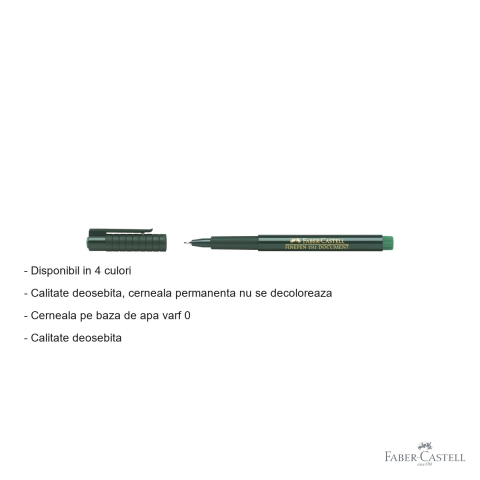 Liner Faber-Castell Finepen 1511 verde, varf metalic 0.4 mm, cerneala permanenta pe baza de apa [1]