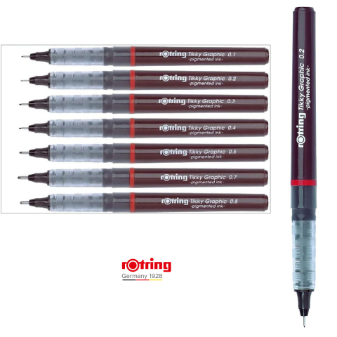 Liner Graphic cu Tehnologie Free Ink 0.2mm Negru, pentru Desen Tehnic si Arhitectura, cu Varf Metalic si Rezervor Transparent, Tikky Rotring [3]