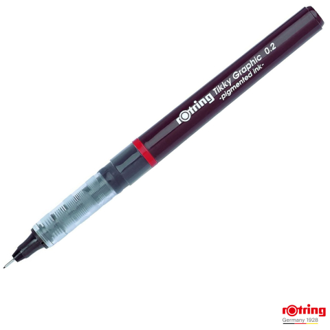 Linere - Liner Graphic cu Tehnologie Free Ink 0.2mm Negru, pentru Desen Tehnic si Arhitectura, cu Varf Metalic si Rezervor Transparent, Tikky Rotring