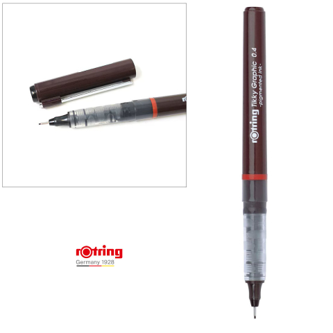 Liner Graphic cu Tehnologie Free Ink 0.4mm Negru, pentru Desen Tehnic si Scriere, cu Varf Metalic, Tikky Rotring [3]