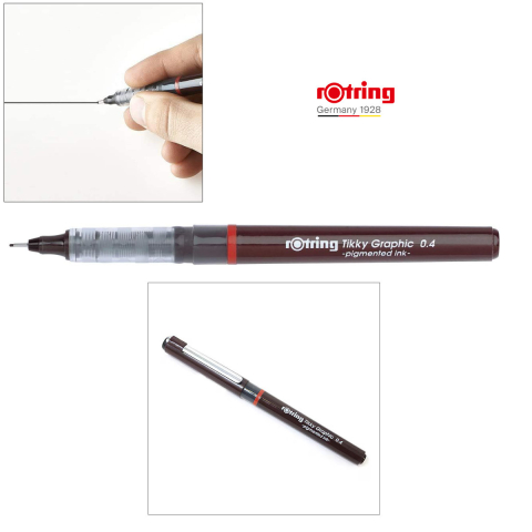 Liner Graphic cu Tehnologie Free Ink 0.4mm Negru, pentru Desen Tehnic si Scriere, cu Varf Metalic, Tikky Rotring [2]