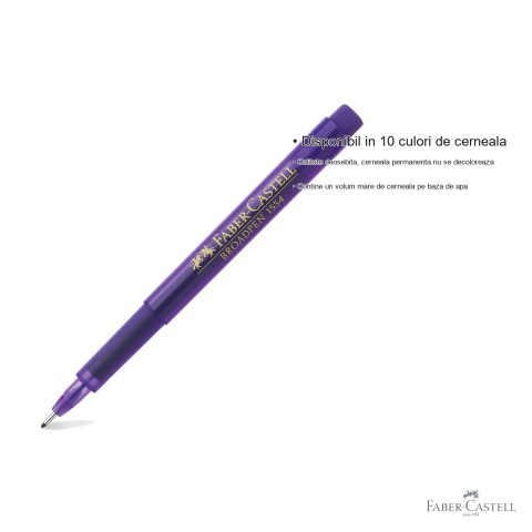 Liner violet 0.8 mm Faber-Castell Broadpen 1554, varf metalic, cerneala permanenta pentru documente [2]