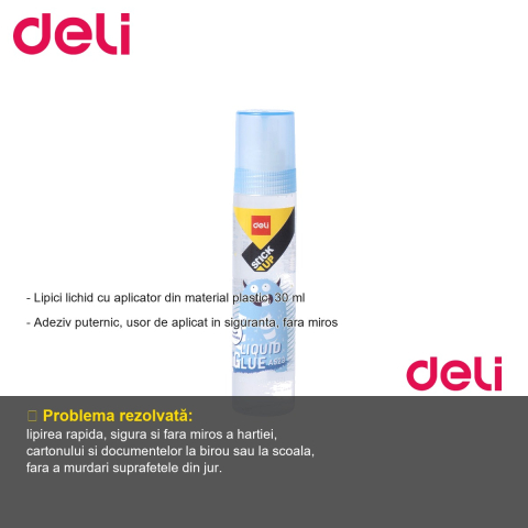 Lipici lichid Deli, 30 ml, aplicator plastic, adeziv puternic fara miros, pentru birou si scoala [1]