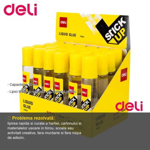 Lipici lichid Deli 50 ml, cu aplicator din plastic, pentru birou si scoala [1]