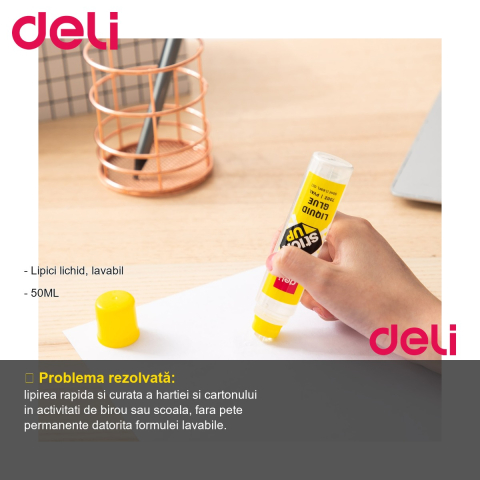 Lipici lichid Deli 50ml, lavabil, pentru birou si scoala [1]
