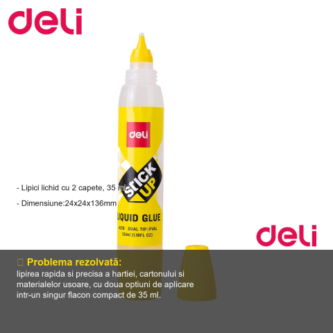 Lipici lichid Deli cu 2 capete de aplicare, 35 ml, pentru birou si scoala [1]