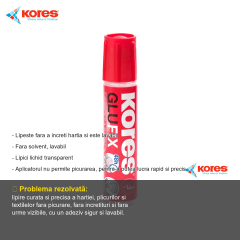 Lipici lichid transparent Kores 30ml, aplicator anti-picurare, fara solvent, lavabil [1]