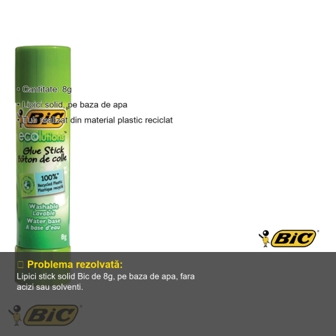 Lipici stick Bic 8g, pe baza de apa, lavabil, potrivit pentru copii [2]