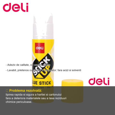 Lipici stick Deli 36g, adeziv rapid fara acizi, pentru birou si scoala [1]