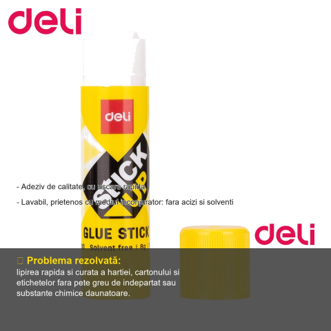 Lipici stick Deli 8g, uscare rapida, lavabil, pentru birou si scoala [1]
