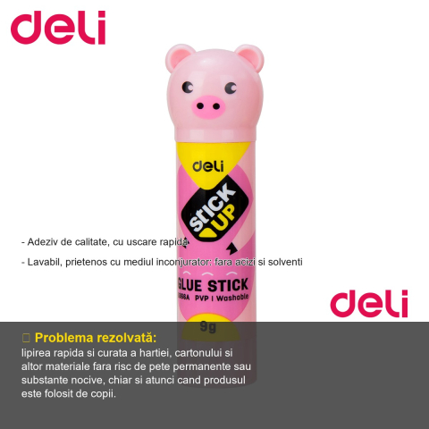 Lipici stick Deli model animale, adeziv 9g cu uscare rapida, lavabil, pentru copii si birou [1]