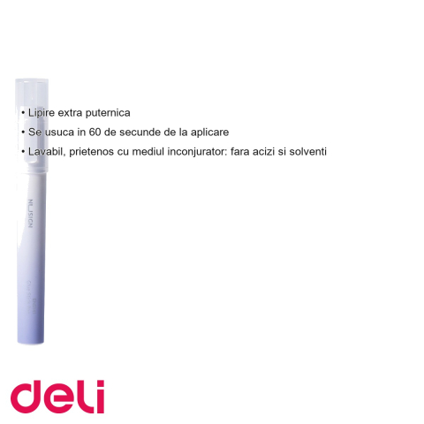 Lipici stick Deli Nusign, 2.2g, violet, uscare rapida 60 secunde, forma creion cu clips, lavabil [2]