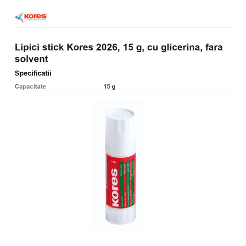 Lipici stick Kores 2026, 15 g, cu glicerina, fara solvent [2]