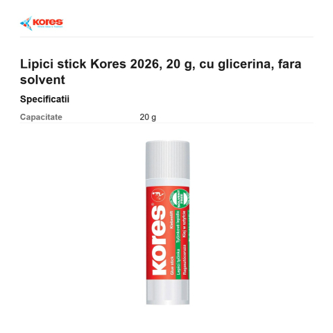 Lipici stick Kores 2026, 20 g, cu glicerina, fara solvent [2]