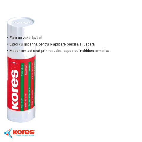 Lipici stick Kores 40g, cu glicerina, fara solvent, lavabil, pentru birou si scoala [2]
