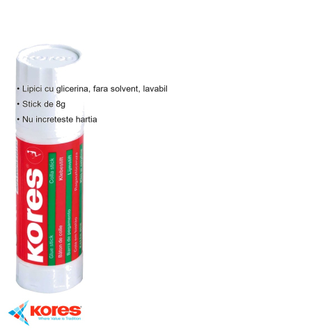Lipici stick Kores 8g, formula cu glicerina fara solvent, lavabil, pentru hartie si materiale scolare [2]