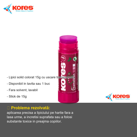 Lipici stick Kores Chameleon 15g, colorat cu uscare transparenta, pentru birou si hobby [1]