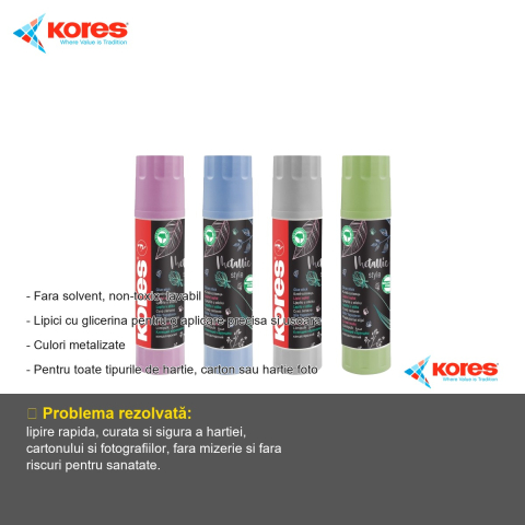 Lipici stick Kores metalizat 20g, formula cu glicerina, pentru hartie, carton si foto [1]