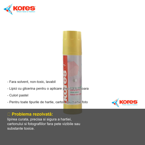 Lipici stick Kores Pastel 40g, cu glicerina, non-toxic si lavabil, pentru hartie si carton [1]