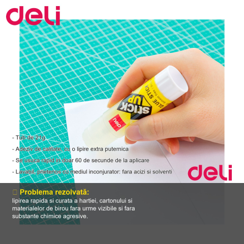 Lipici stick transparent Deli, 21g, uscare rapida, fara acizi, pentru birou si scoala [1]