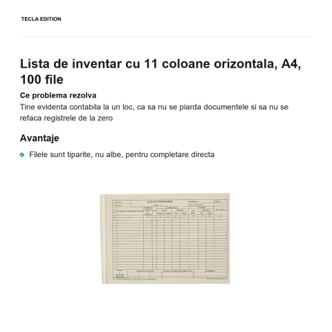 Lista de inventar cu 11 coloane orizontala, A4, 100 file [1]