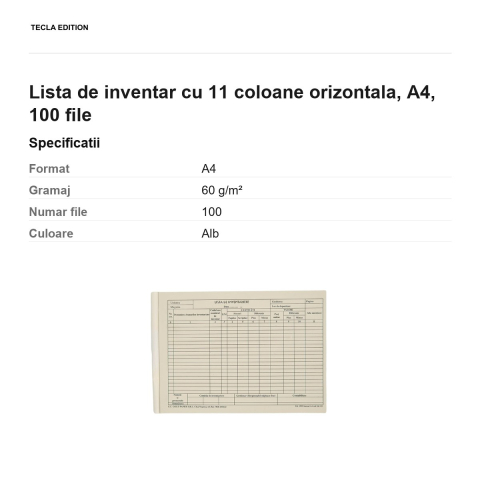 Lista de inventar cu 11 coloane orizontala, A4, 100 file [2]